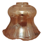 French Vintage Amber Colour Glass Frilled Edge Shade With Scroll Motif - French Vintage Lighting. Re