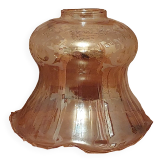 French Vintage Amber Colour Glass Frilled Edge Shade With Scroll Motif - French Vintage Lighting. Re