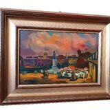 Oil on faesite, square with figures, gerolamo bolli (pisa 1933-2009)