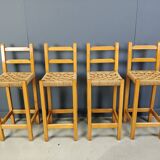 Vintage oak and papercord bar stools, 1960s