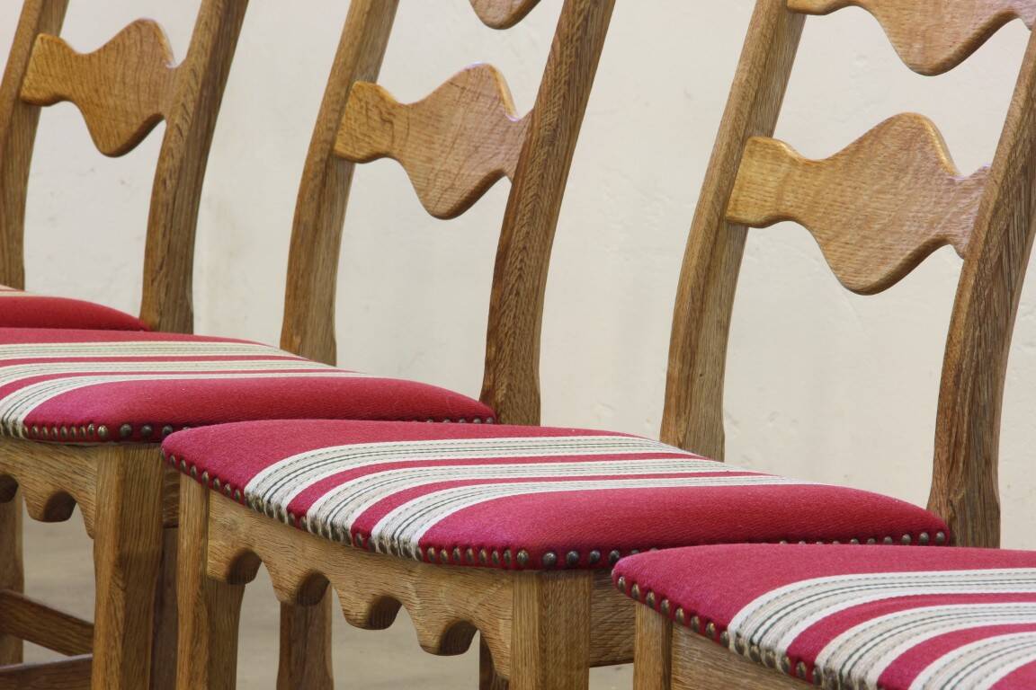 Vintage 1960s Danish brutalist ladderback oak chairs in the style of Kjærnulf