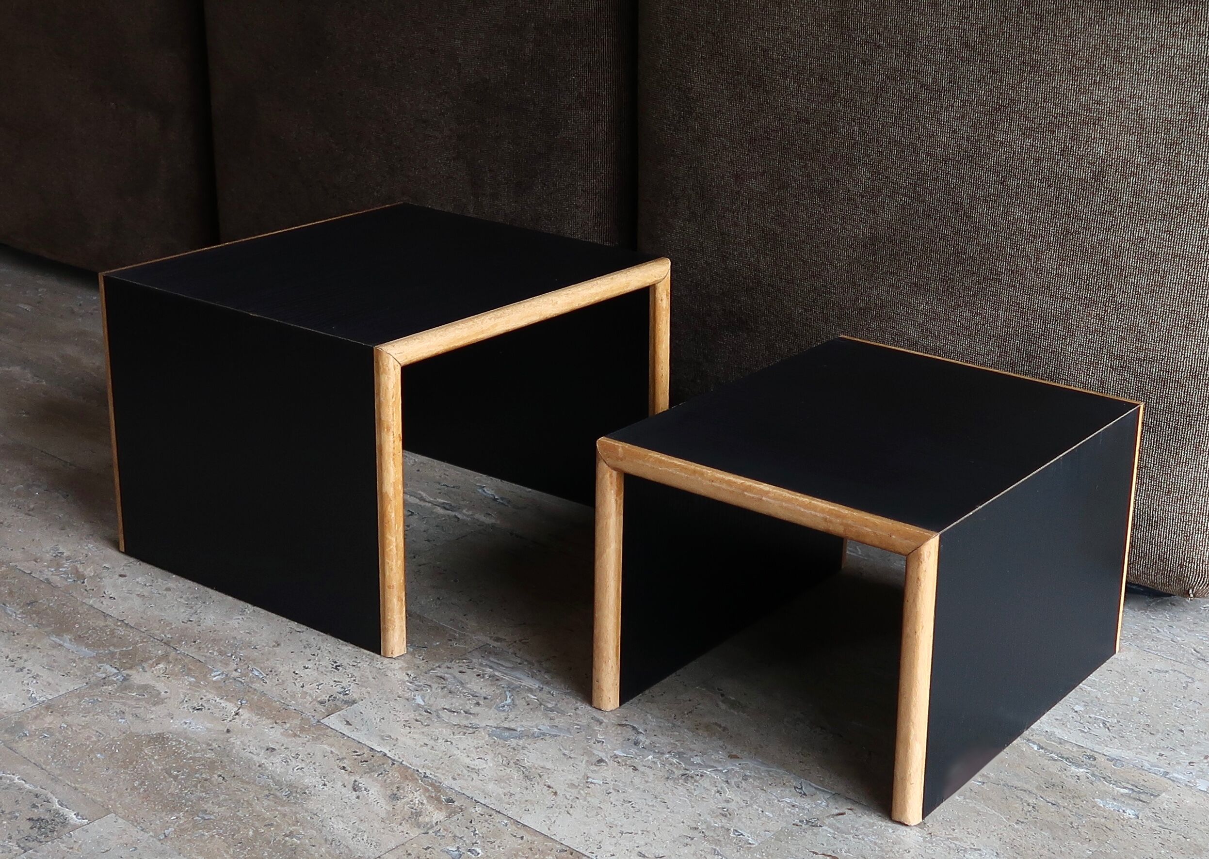 Side table black wooden trundles, 80s