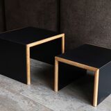 Table d'appoint gigognes noires en bois, années 80