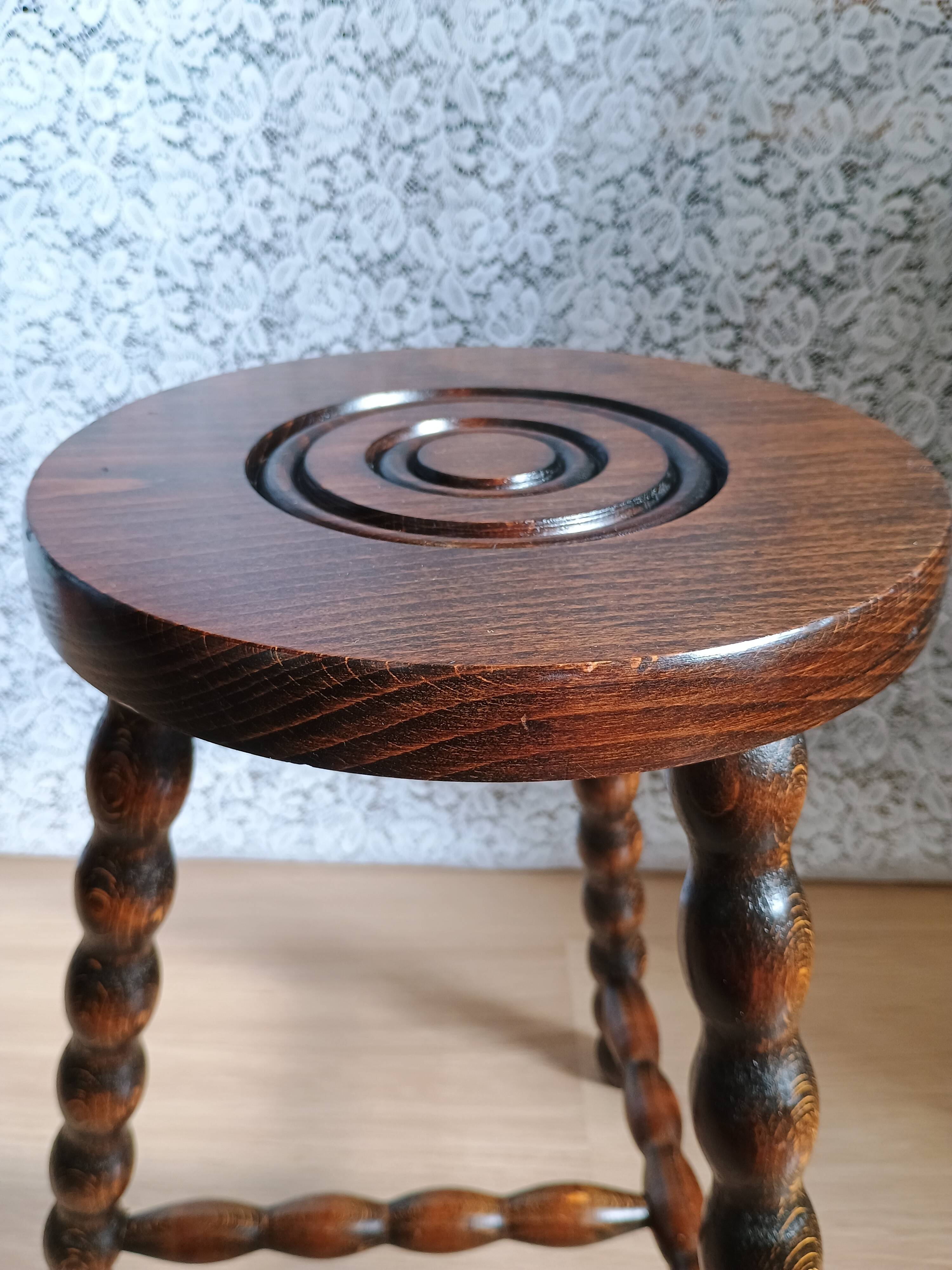 Pair of vintage turned wood tripod stools