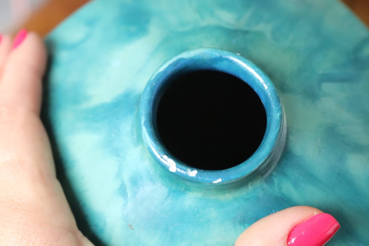 Antique blue ceramic origami ball vase