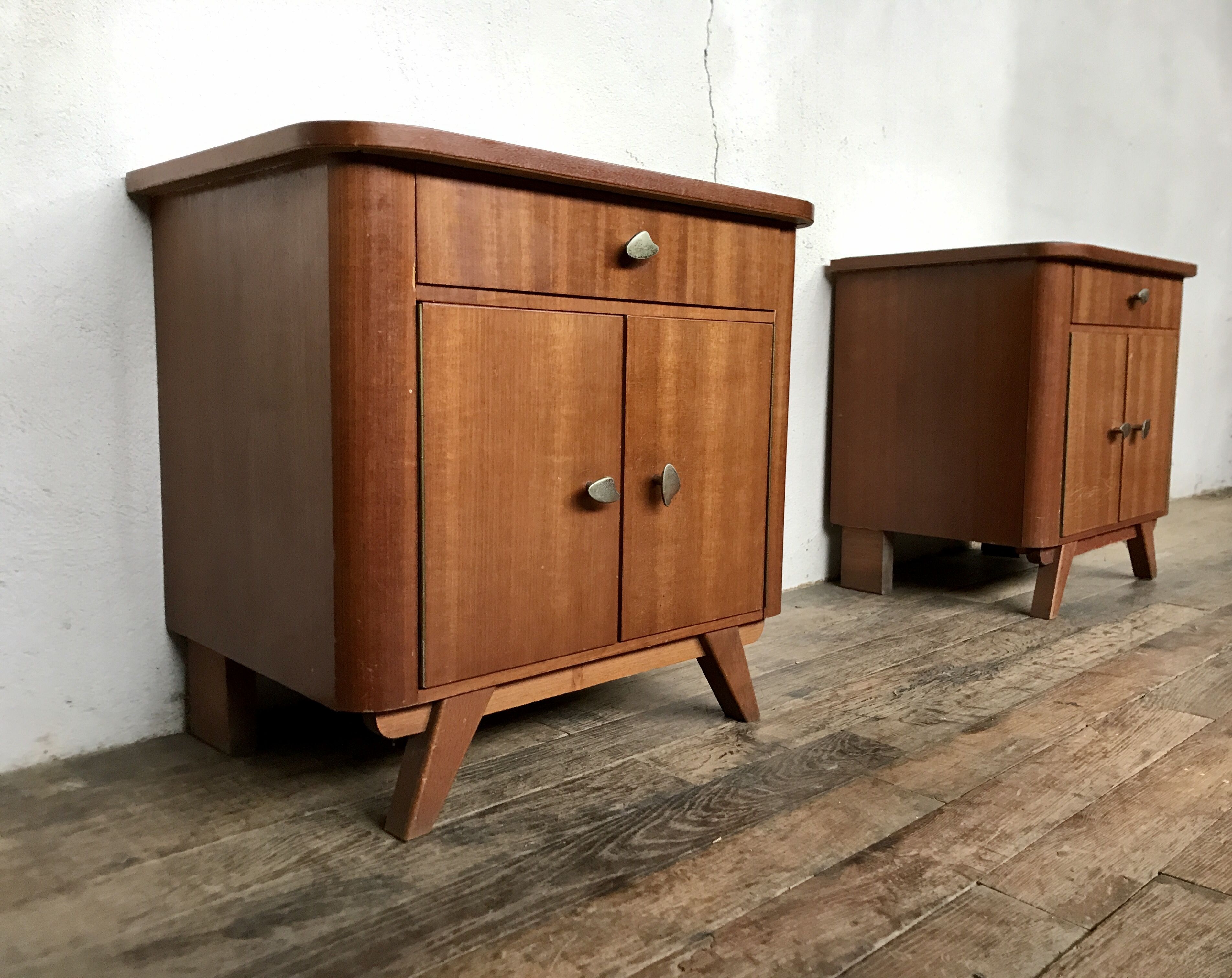 Pair of night tables feet compass bedside end of vintage sofa old 1950 1960 retro