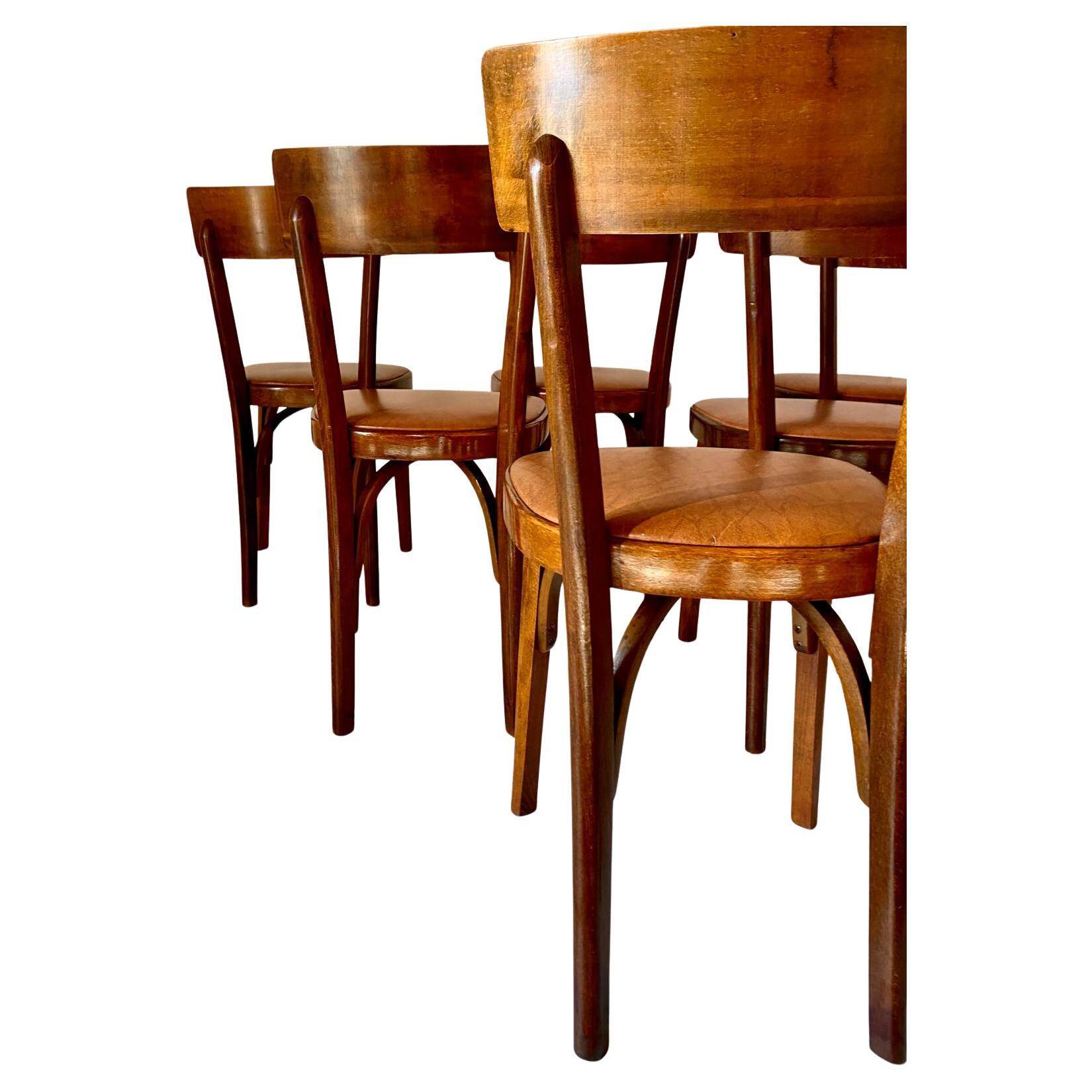 Bistro Wood Chairs, Set of Six, Italy 1950