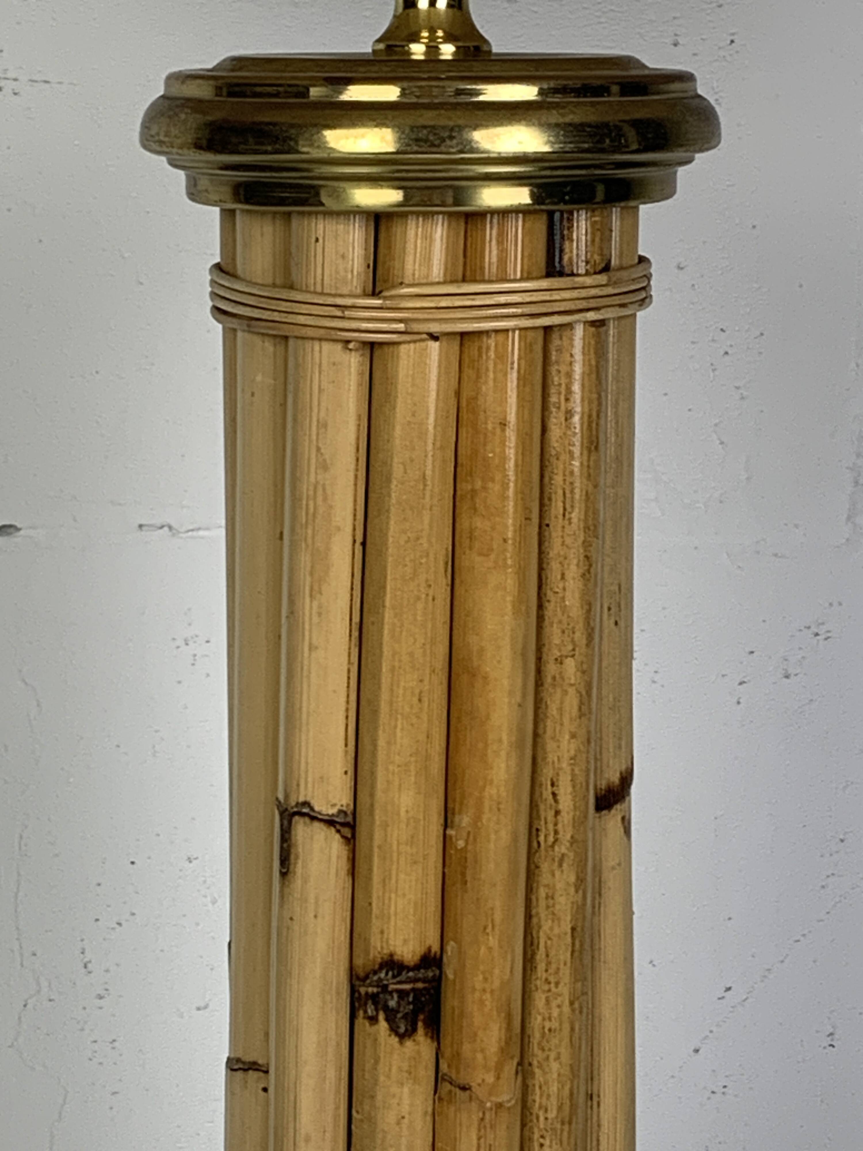 Midcentury bamboo and brass large mushroom table lamp by Leola, 1960s