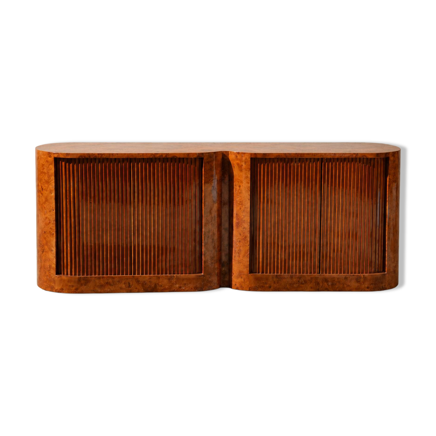 Vintage sideboard with tambour doors in wood burl