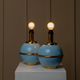 Set of 2 Light-Blue Ceramic Table Lamps with Gold Trim Italy 1980s Hollywood Regency Style