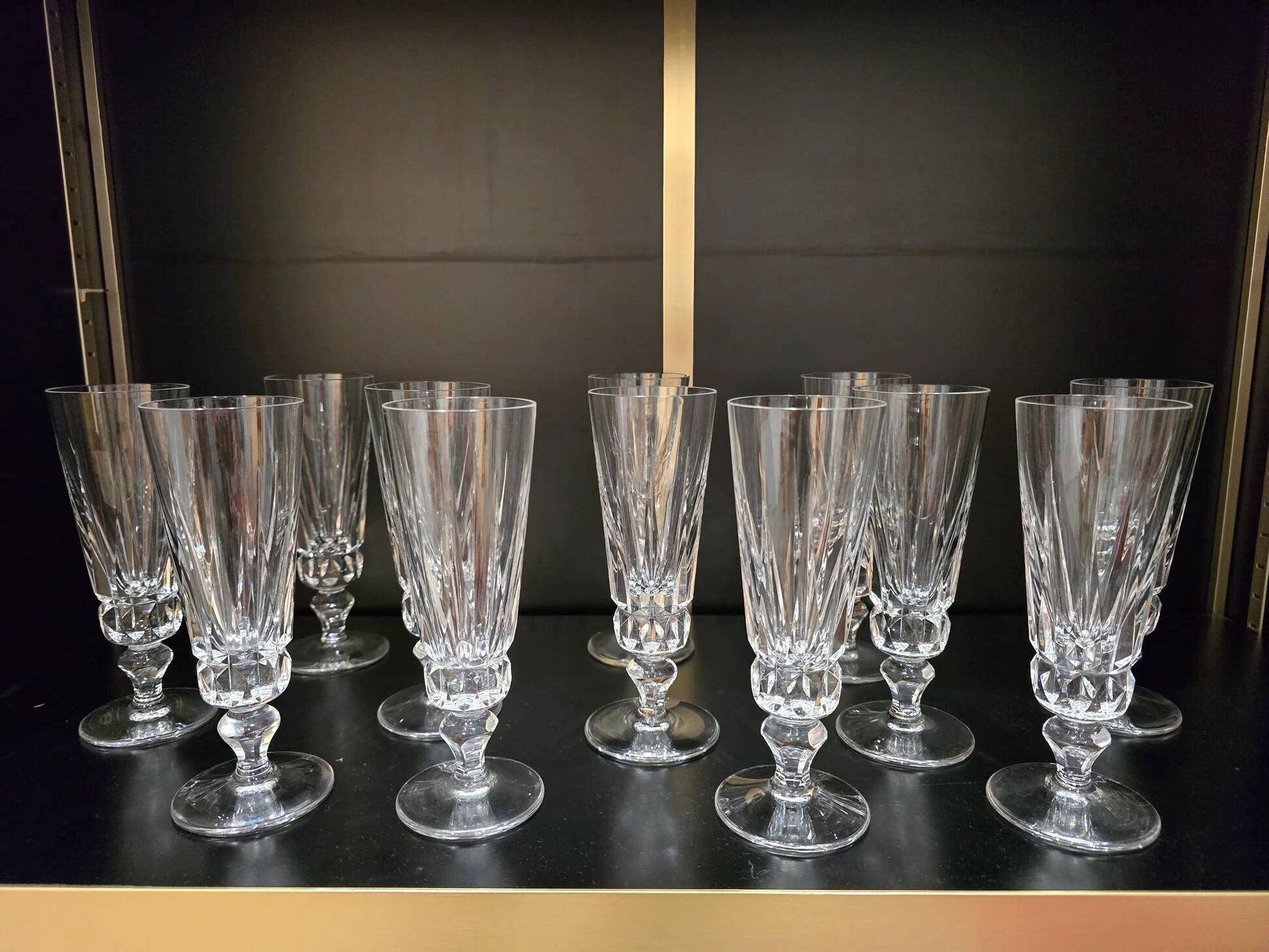 12 Saint-Louis Guernesey model champagne flutes in cut crystal