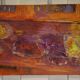 Tableau huile sur toile nature morte post-impressionniste Les cerises au vaisselier de L. Thuillier 2001