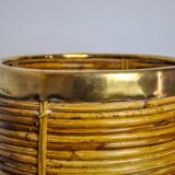 Rattan and brass basket, Italy, 1970, 25 cm diam