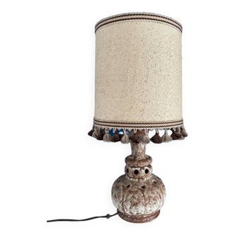 Lampe en céramique abat jour pompon