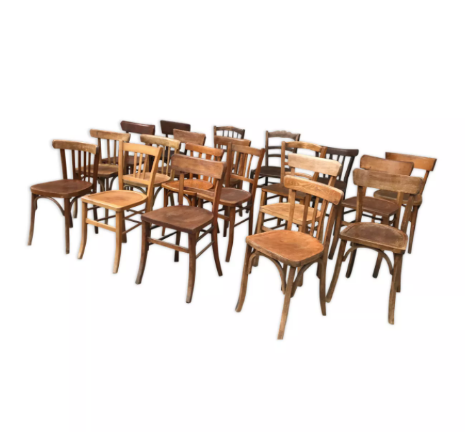 Set of 10 curved wooden bistro chairs