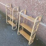 Pair of wall shelves vintage in rattan bamboo wicker