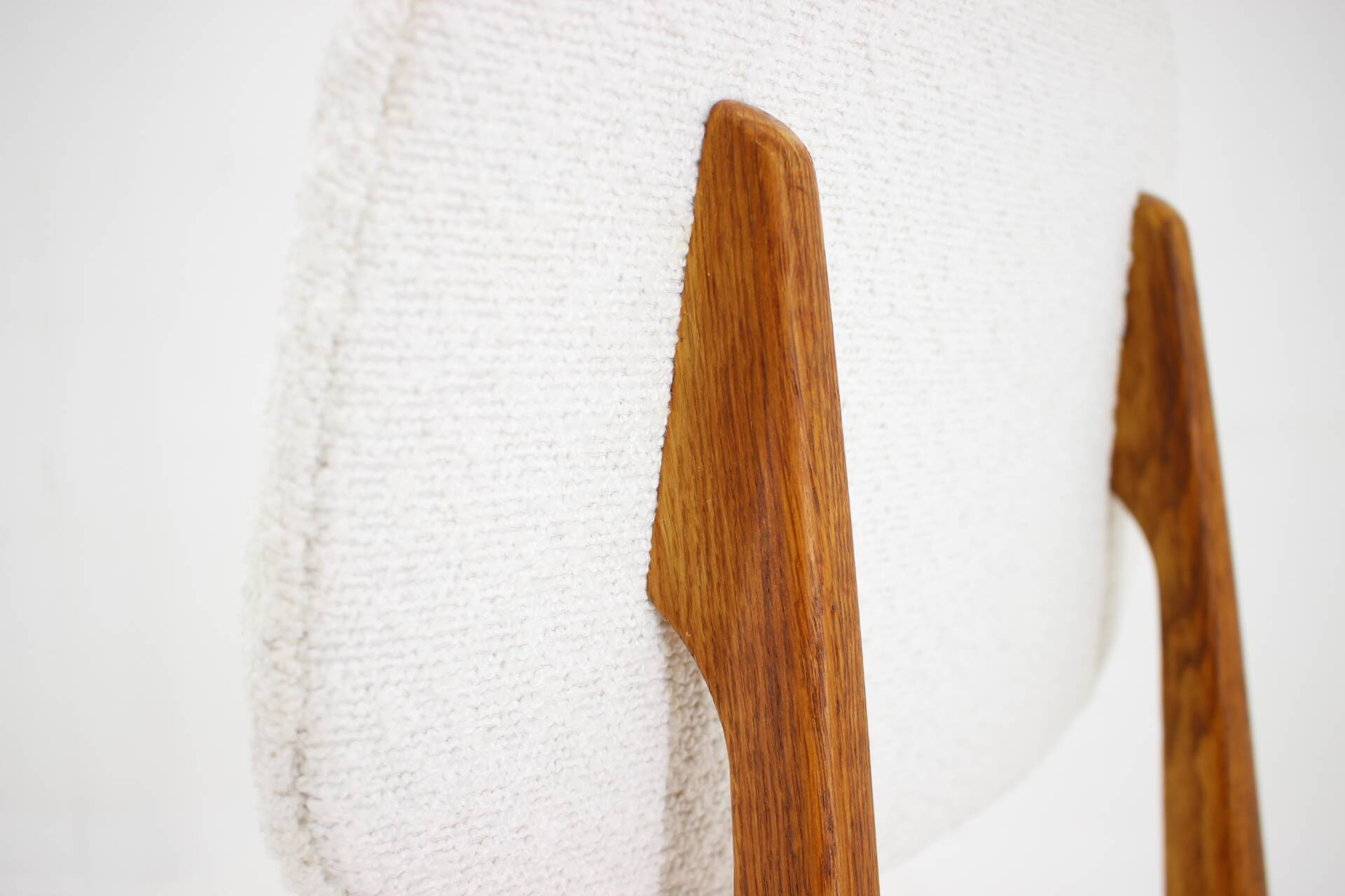 1960s Set of Three Oak Dining Chairs in Boucle, Czechoslovakia