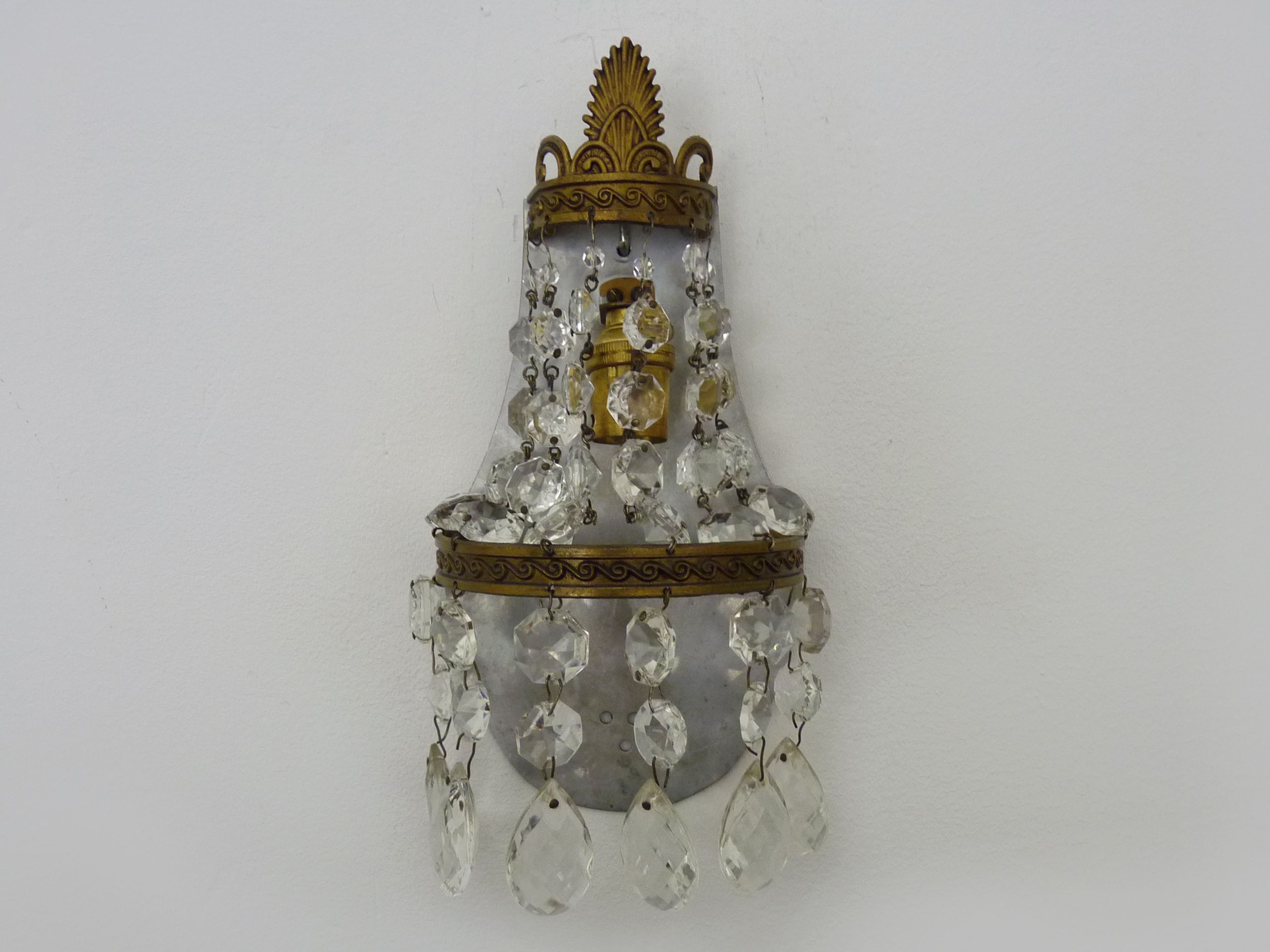 Pair of vintage hot air balloon wall sconces with glass tassels. Year 50