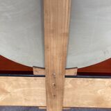 Scandinavian teak dressing table with a large round mirror.