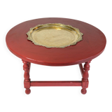 Antique Chinese Style Round Coffee Table With Bulit-in Brass Tray From 1890