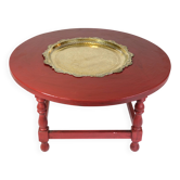 Antique Chinese Style Round Coffee Table With Bulit-in Brass Tray From 1890