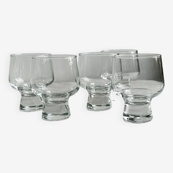 5 thick glass water glasses.