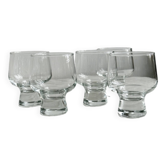 5 thick glass water glasses.