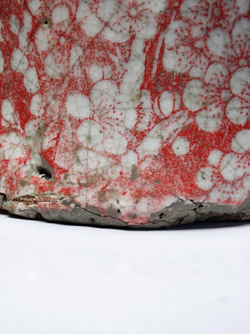 Glazed raku ceramic vase decorated with sakura, vintage 1980s-1990s.
