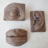 Carved mid-century wooden abstract face artwork sculpture