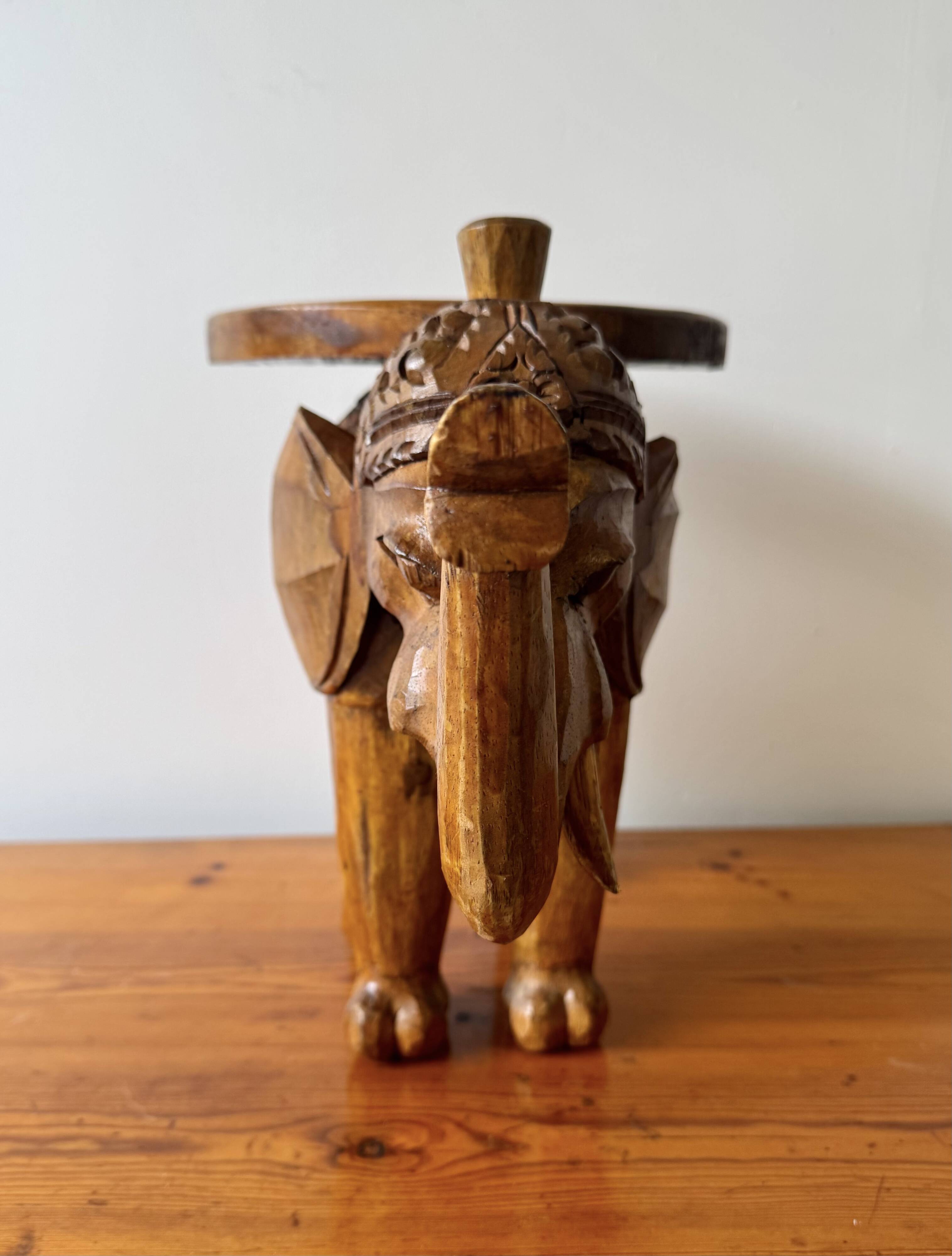 Support de plante en bois vintage en forme d'éléphant