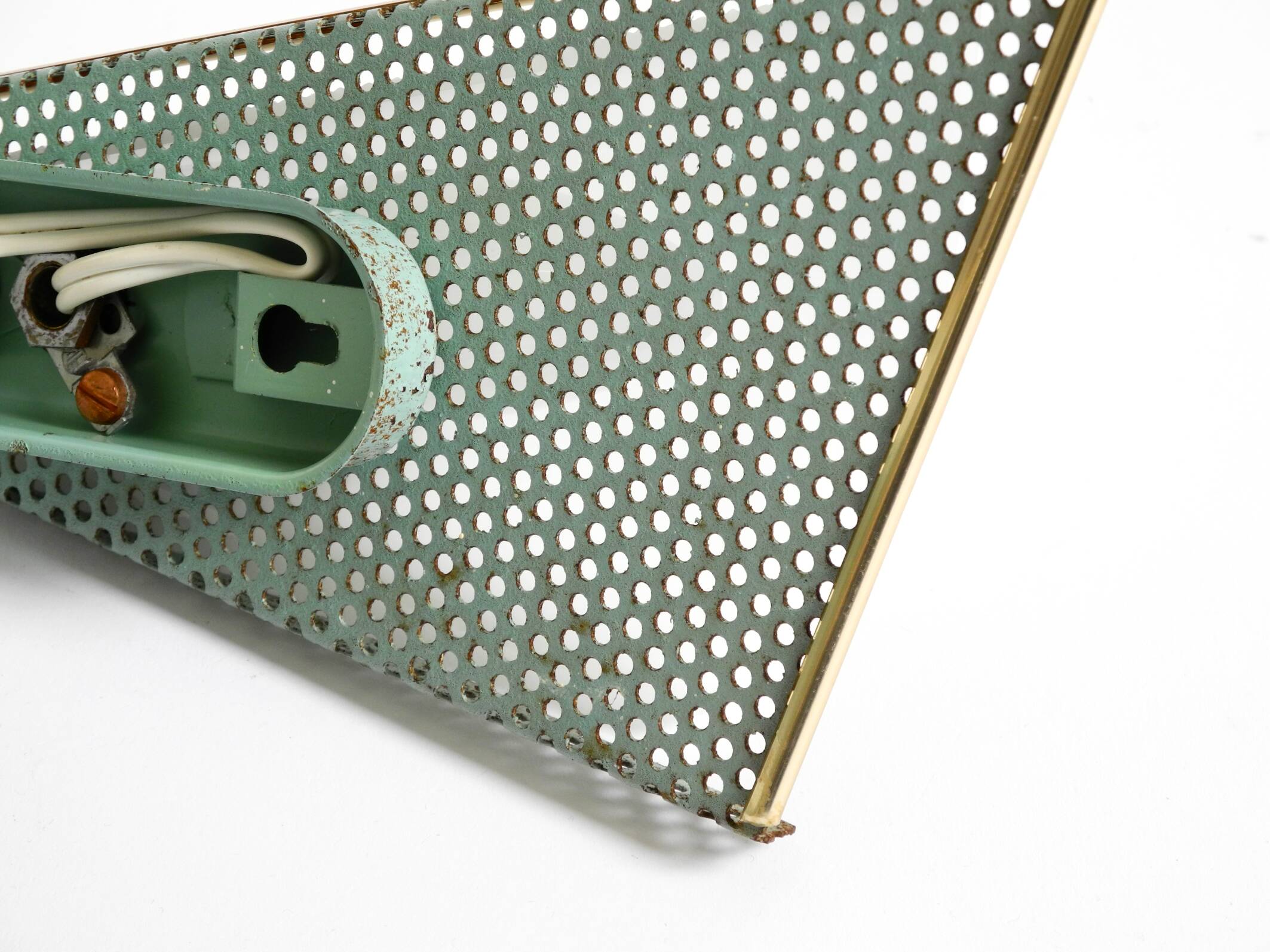 Pair of beautiful mint green Mid Century Modern perforated sheet metal wall