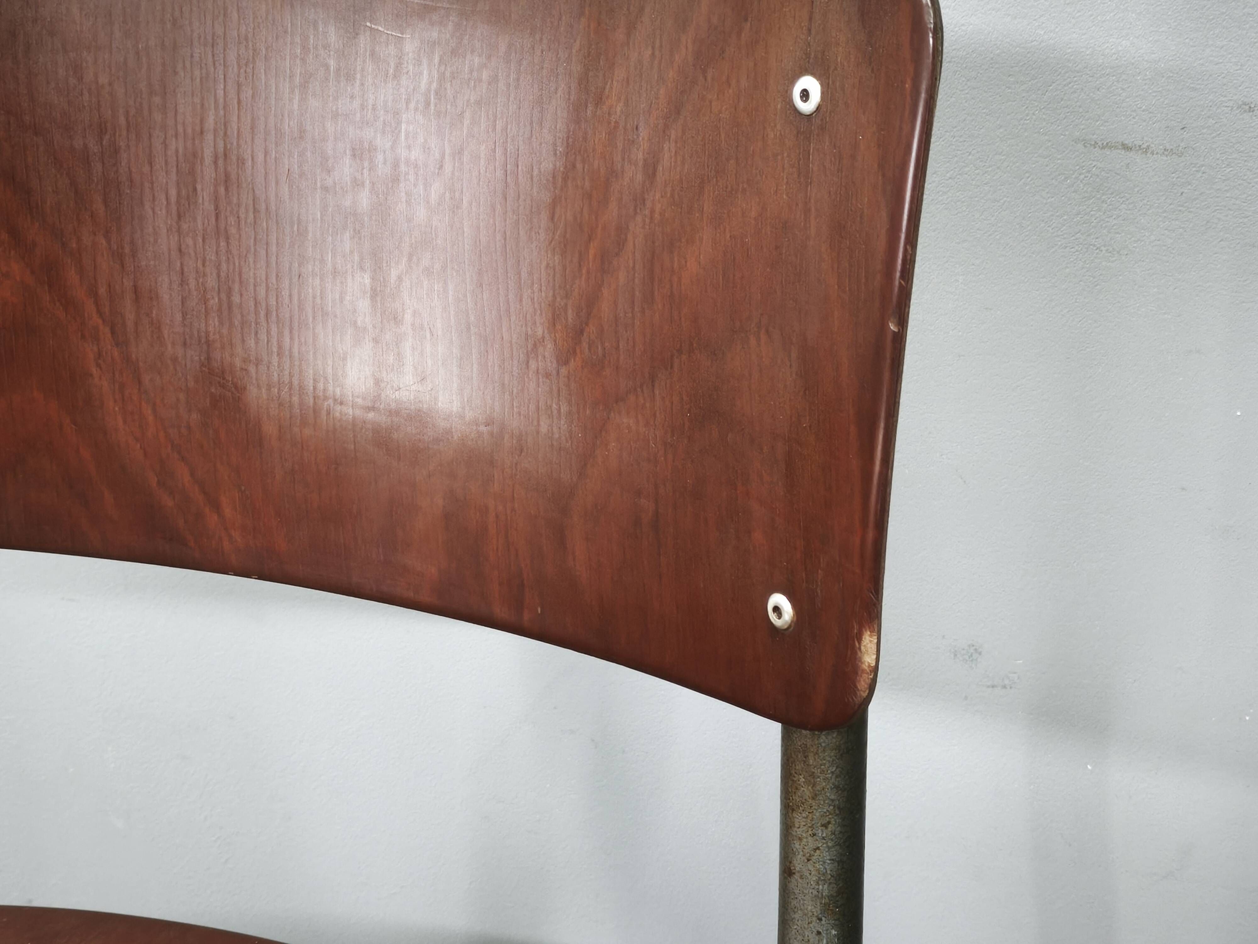 Set of 6 Gispen 106 Dutch Industrial Plywood Chairs, 1960s
