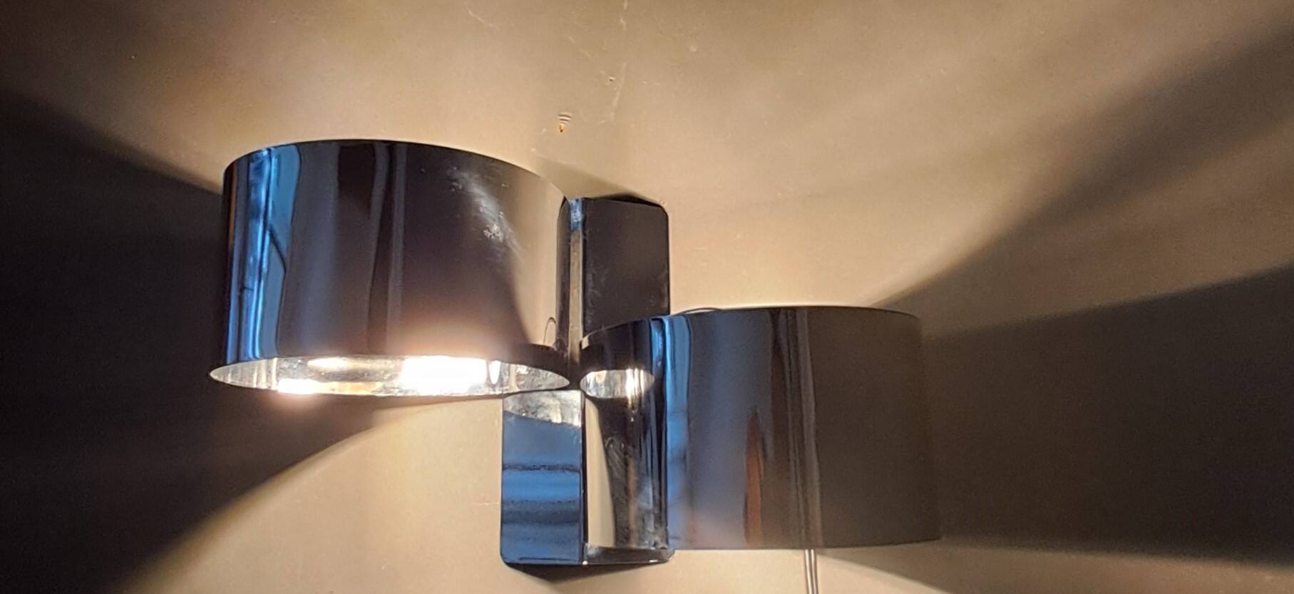 Spage age stainless steel wall light with two lights, 1970.