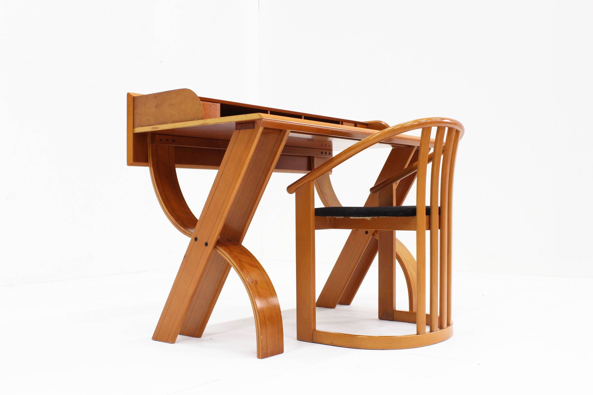 Vintage Italian wooden desk and chair 1970s