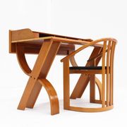 Vintage Italian wooden desk and chair 1970s