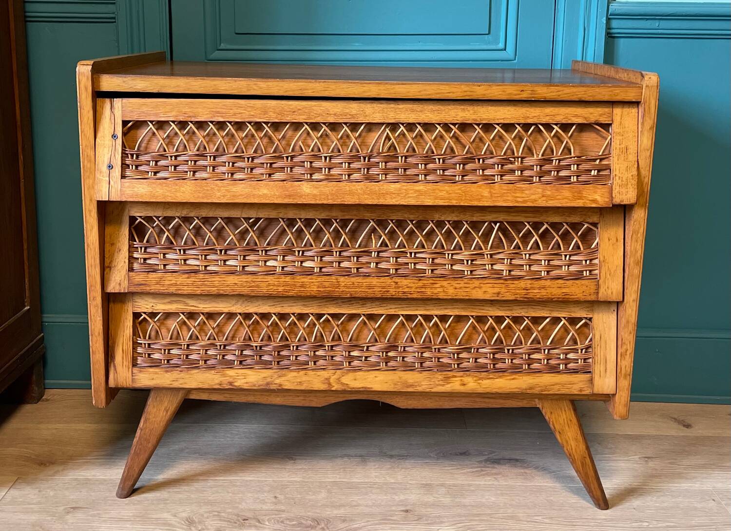 Commode vintage bois et rotin