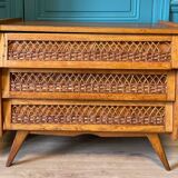 Commode vintage bois et rotin