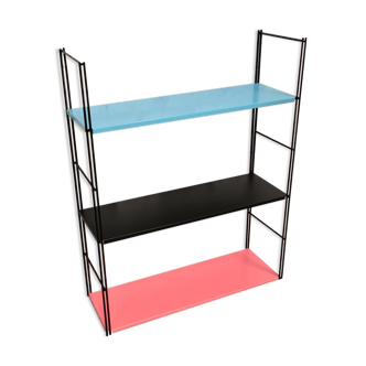 Etagere acier string vintage 1960 bleu rose noir , 47x60x18 bien pour son age