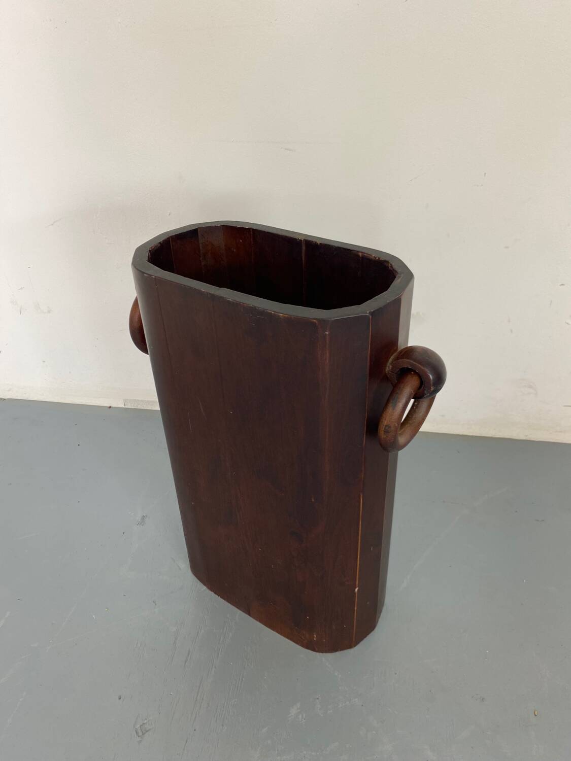 Mid-Century Modernist Italian Walnut Wooden Umbrella Stand, 1950s