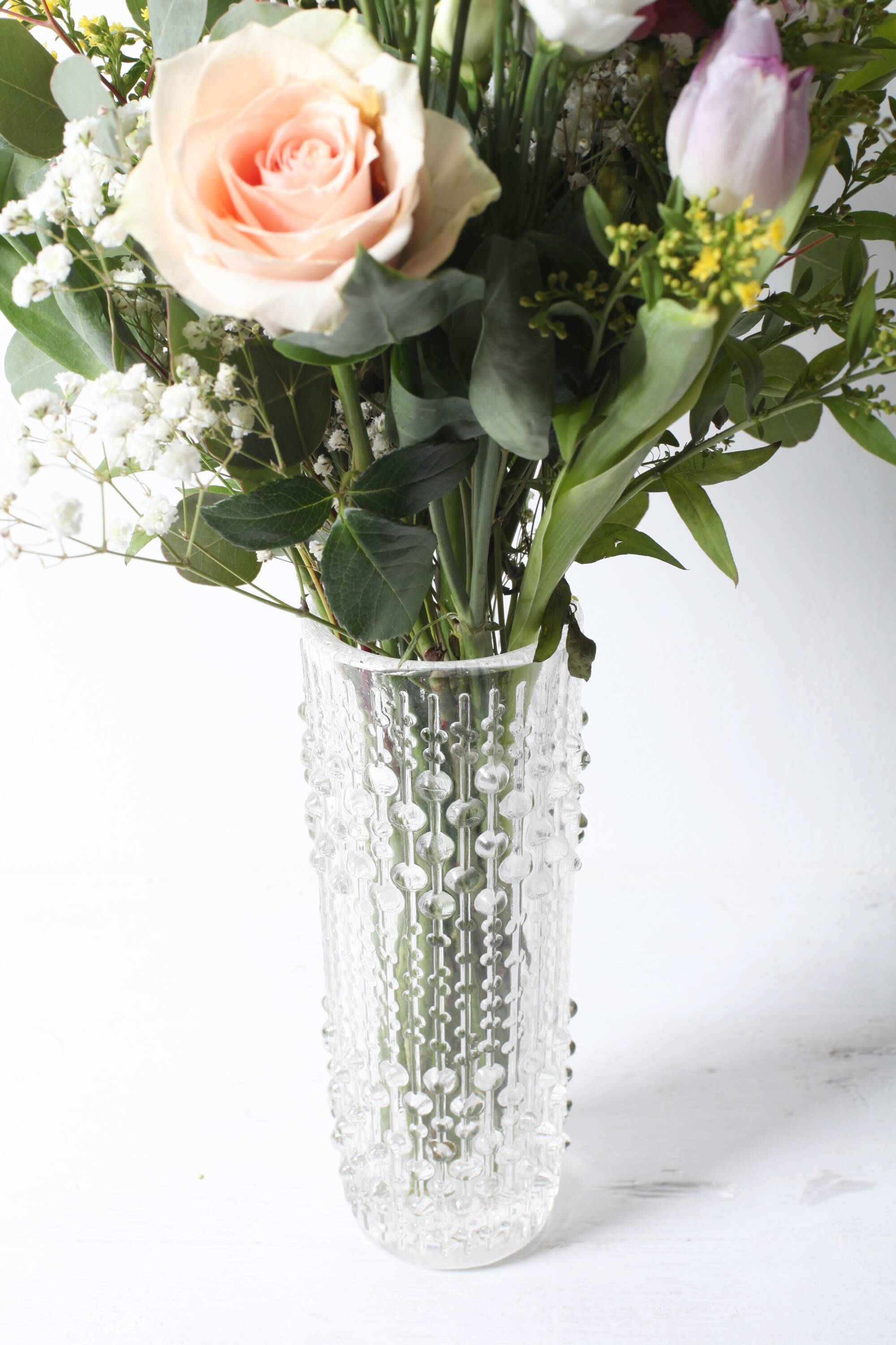 Vintage Clear Pressed Glass Vase: CandleWax Design, Czech Republic, 1972