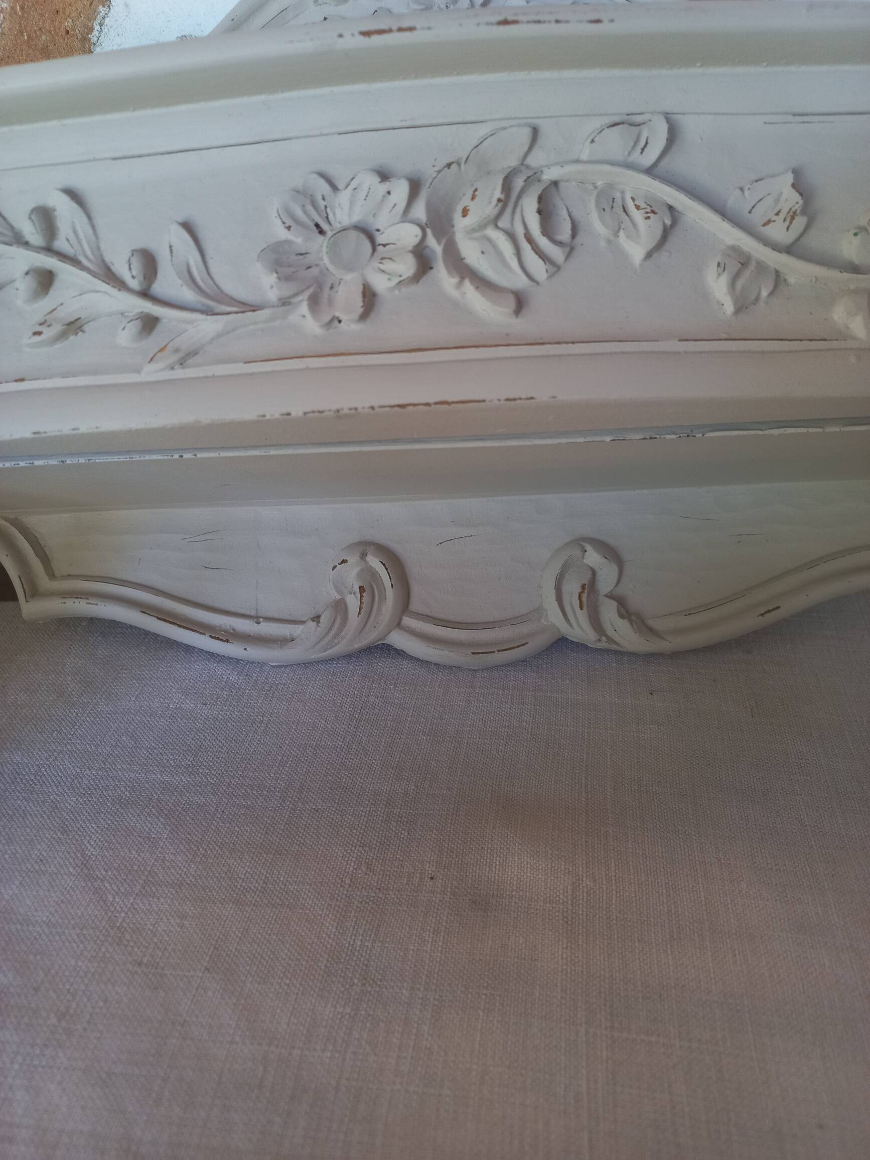 Wall console shelf empty pocket patinated linen