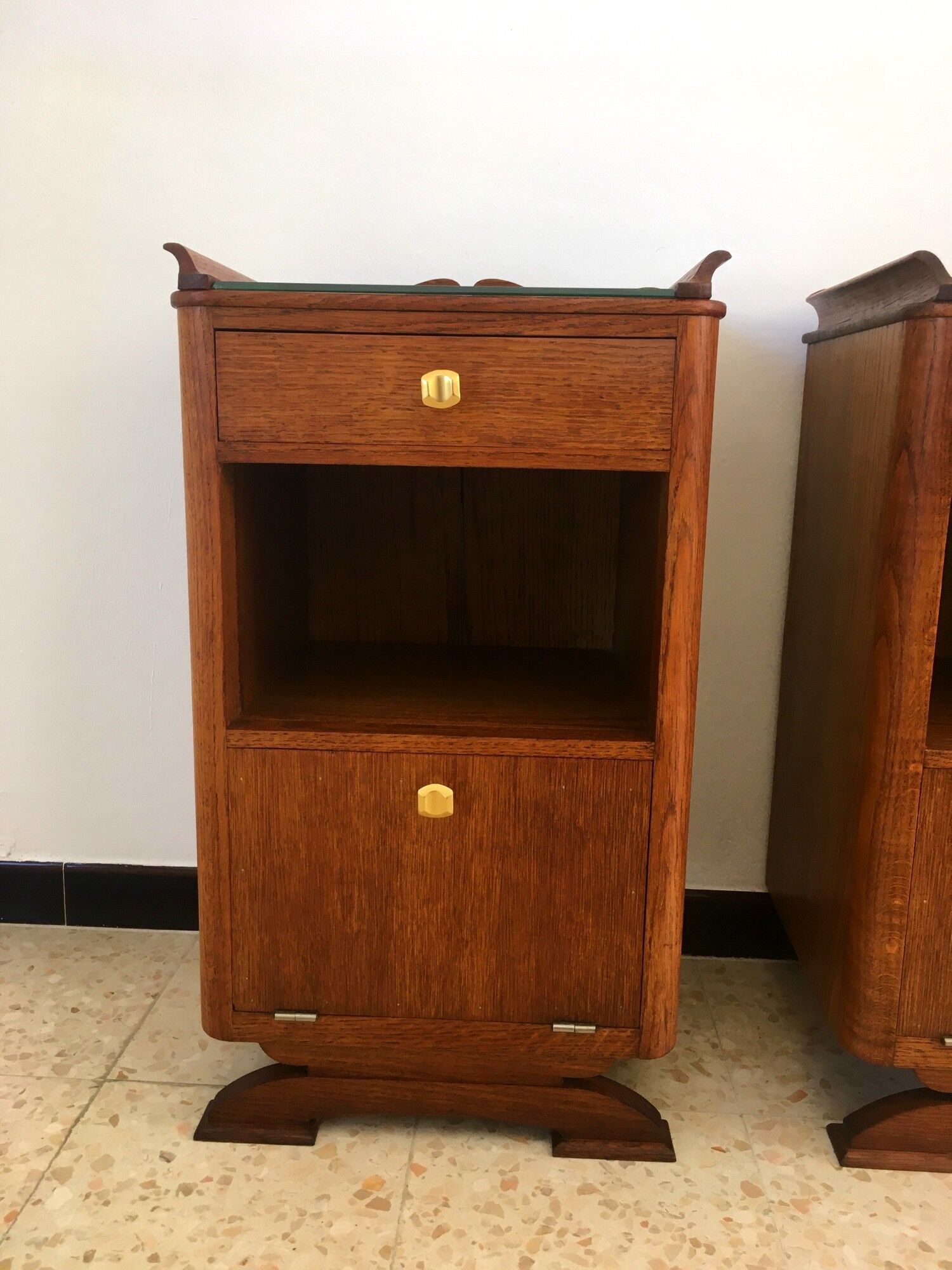 2 vintage oak bedside tables 50s