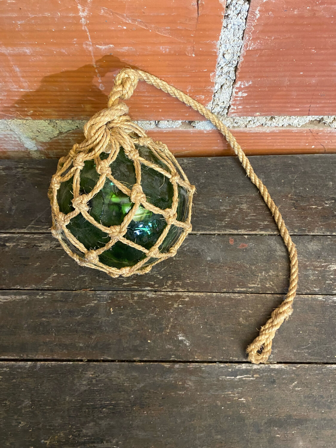 Old Fishing Floater Marine Glass + Vintage Net Rope
