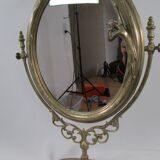 Tilting table mirror and art nouveau photo holder in bronze