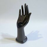 Main baguier soliflore en porcelaine noire vintage 1970 - vase