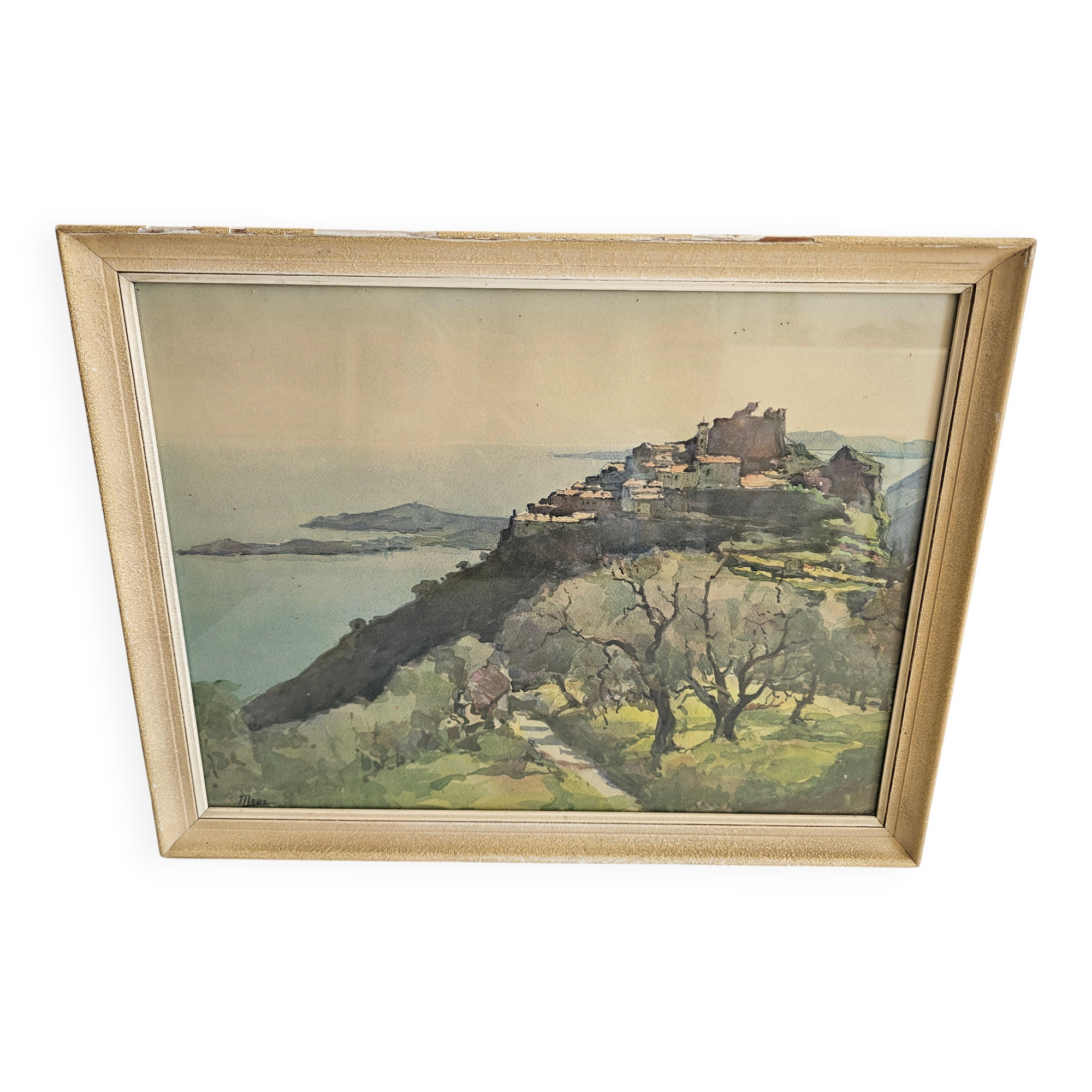 Old lithograph - Landscape Riviera Mediterranean Eze - A. Marc