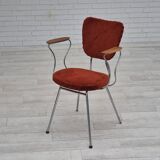 Fauteuil danois des années 1960, état d'origine, accoudoirs en bois de teck, acier chromé.