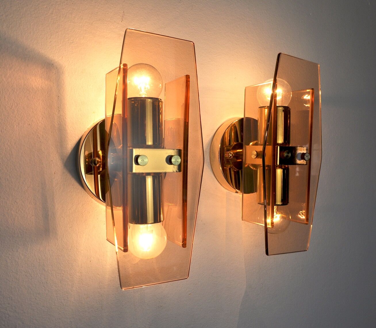 Pair of Veca wall lamps in Murano Glass Italy 1970