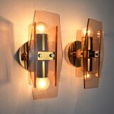 Pair of Veca wall lamps in Murano Glass Italy 1970