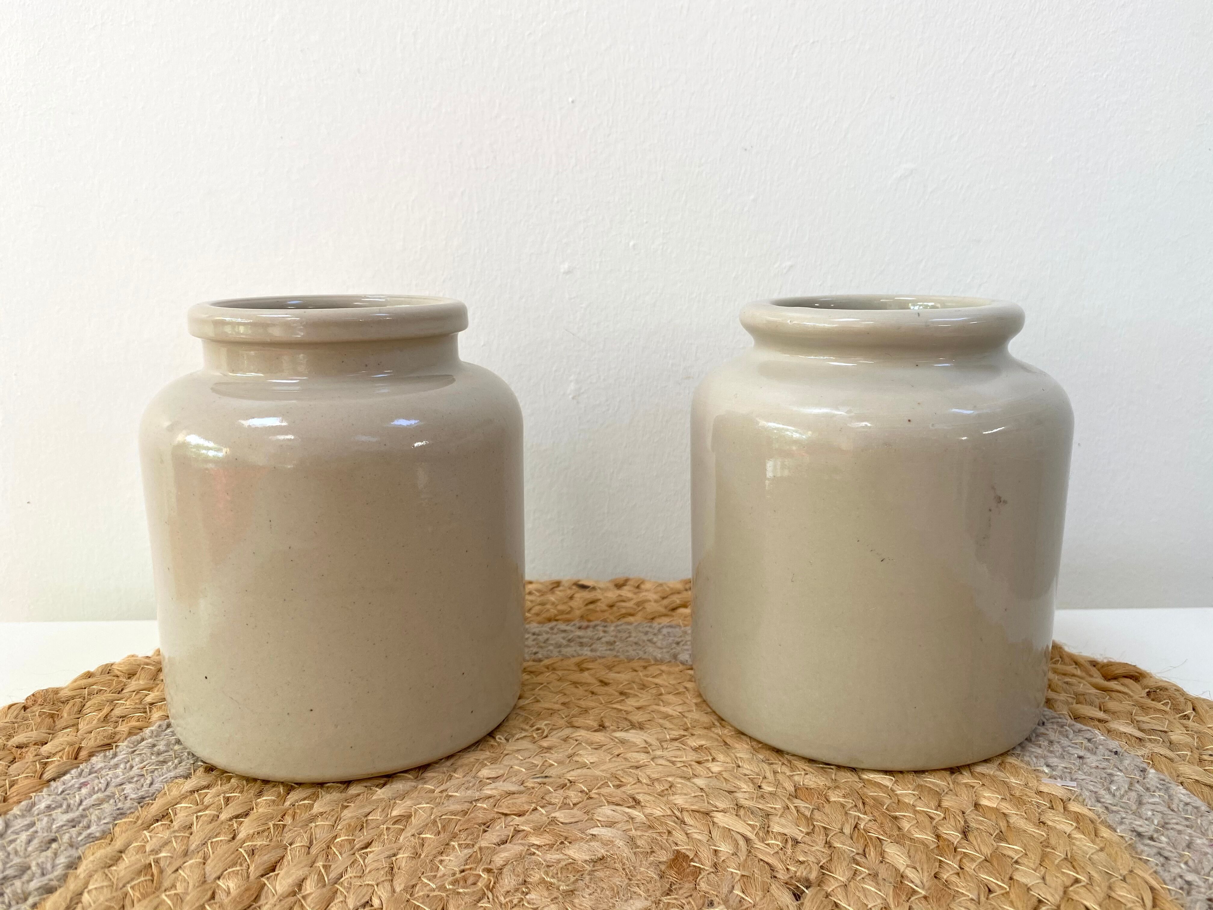 Set of 2 old stoneware mustard pots